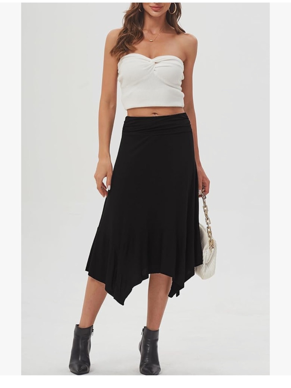 Asymmetric Black Midi Skirt - Women's Skirt